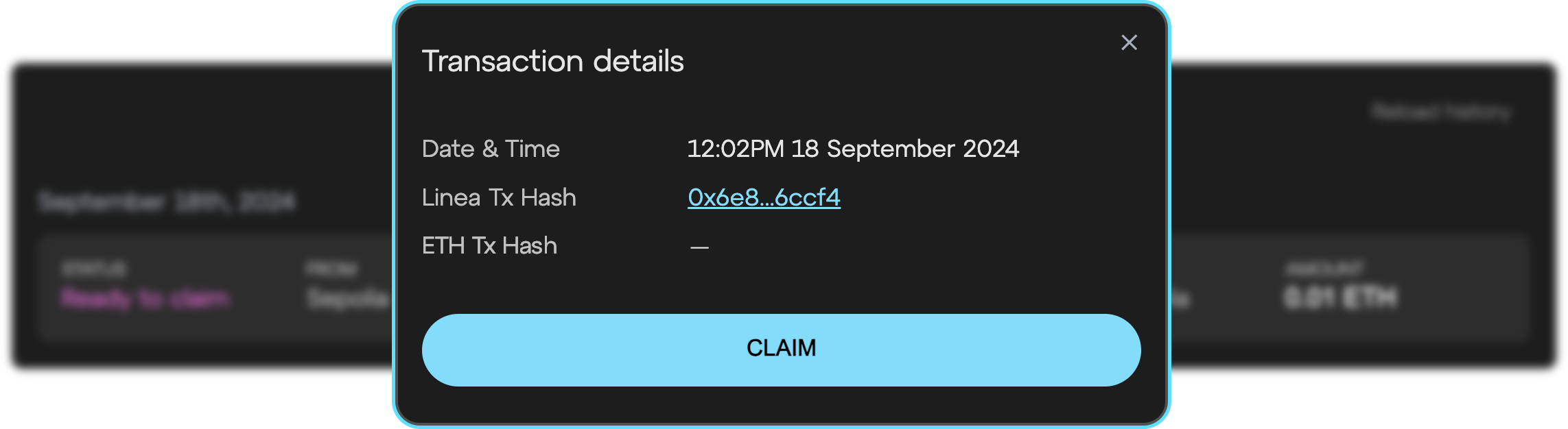 Linea bridge claim manual transaction
